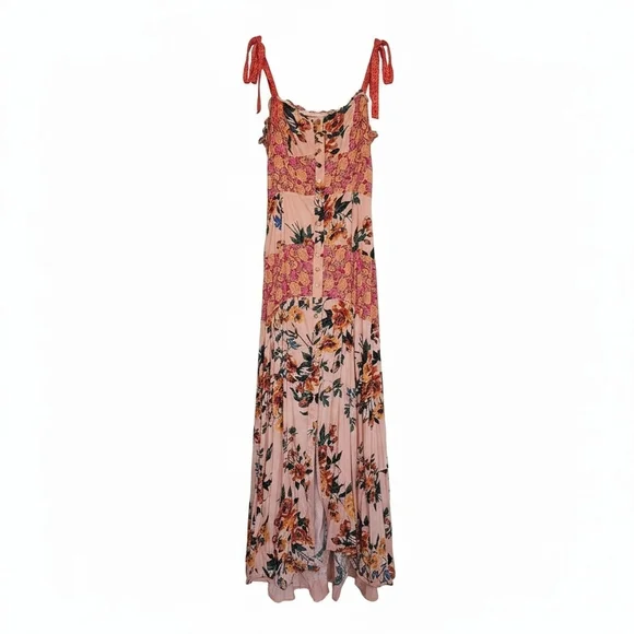 Free People Pink & Coral Floral Tie-Shoulder Maxi Dress - Picture 1 of 6
